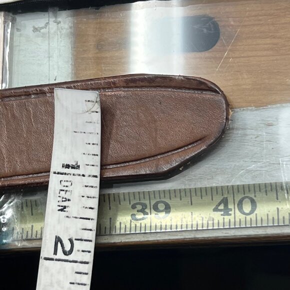 Vintage Leather Belt Size Medium Woven Tooled Waist Buckle Adjustable Brown - Picture 8 of 9